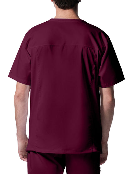 Men's 4-Pocket Back Yoke V-Neck Scrub Top - LT109 - Wine