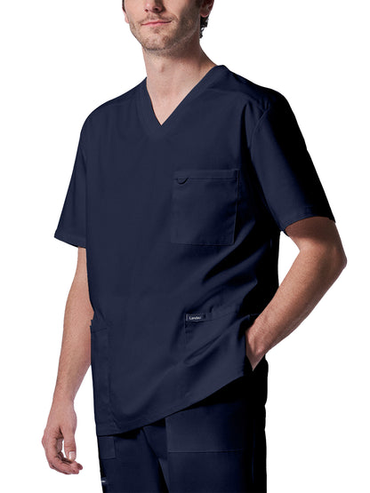 Men's 4-Pocket Back Yoke V-Neck Scrub Top - LT109 - True Navy