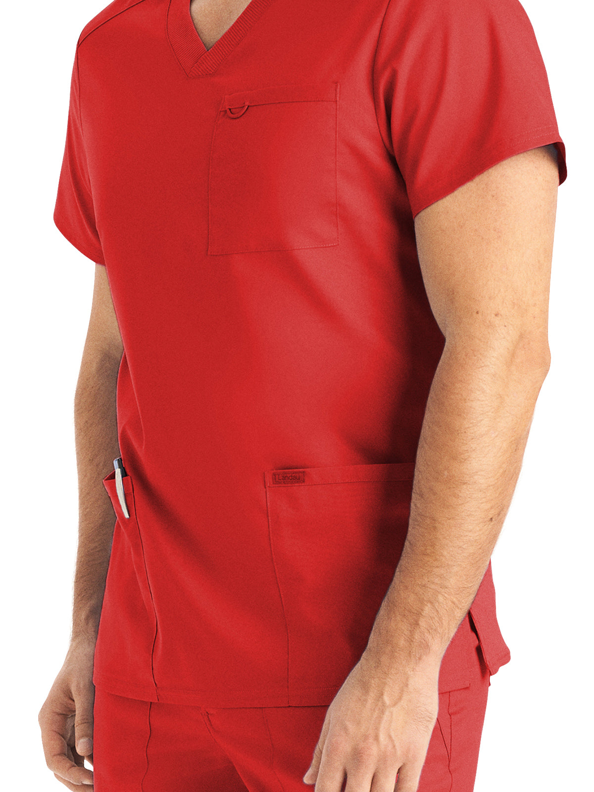 Men's 4-Pocket Back Yoke V-Neck Scrub Top - LT109 - True Red