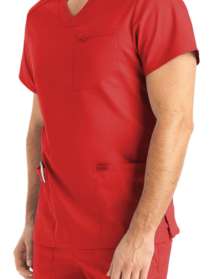 Men's 4-Pocket Back Yoke V-Neck Scrub Top - LT109 - True Red