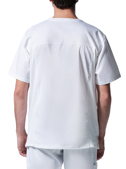 Men's 4-Pocket Back Yoke V-Neck Scrub Top - LT109 - White