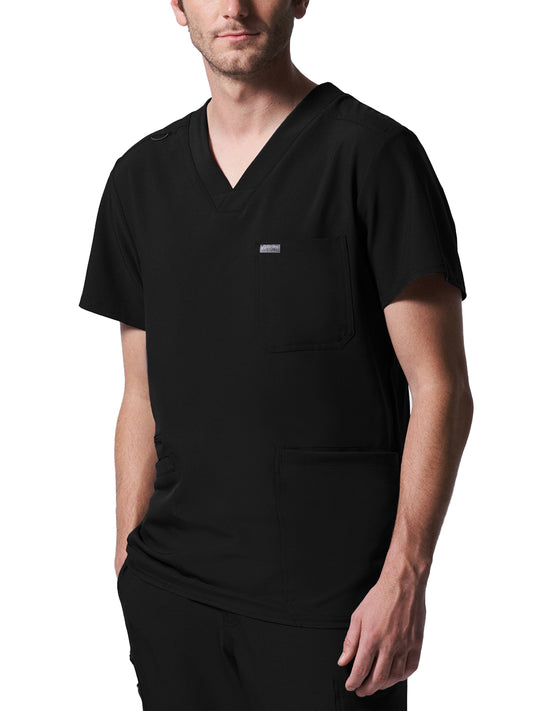 Men's 4-Pocket Back Yoke V-Neck Scrub Top - LT110 - Black