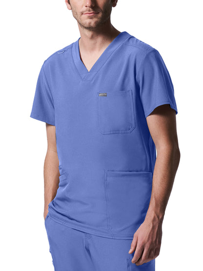 Men's 4-Pocket Back Yoke V-Neck Scrub Top - LT110 - Ceil Blue