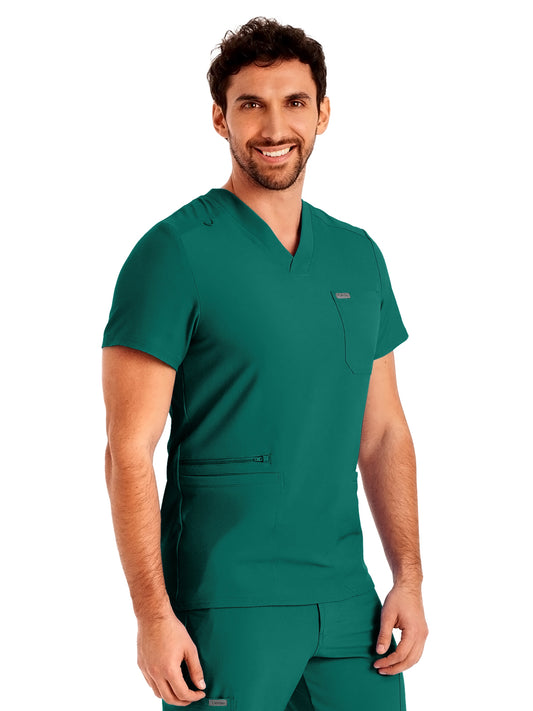 Men's 4-Pocket Back Yoke V-Neck Scrub Top - LT110 - Hunter