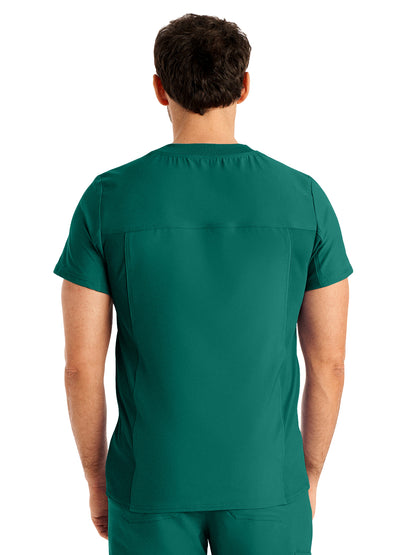 Men's 4-Pocket Back Yoke V-Neck Scrub Top - LT110 - Hunter