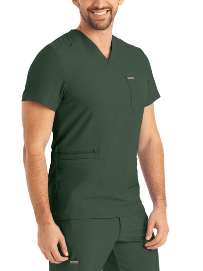 Men's 4-Pocket Back Yoke V-Neck Scrub Top - LT110 - Mountain View