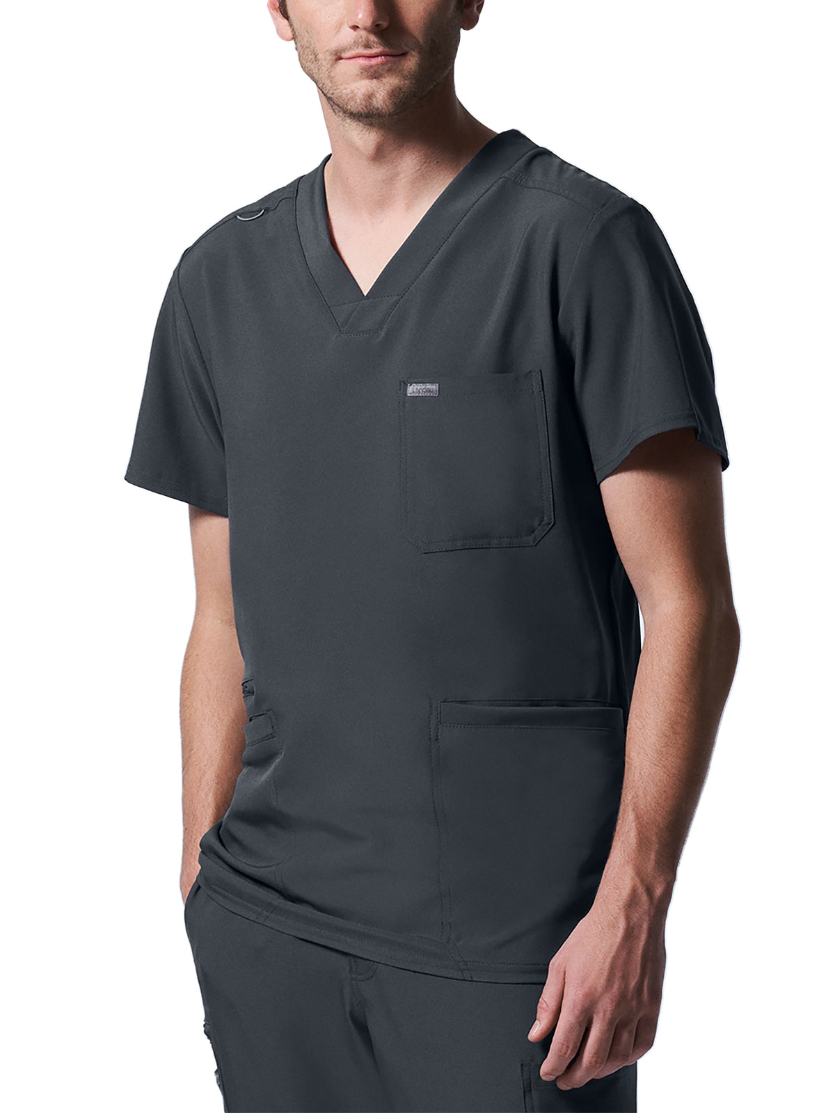 Men's 4-Pocket Back Yoke V-Neck Scrub Top - LT110 - Pewter