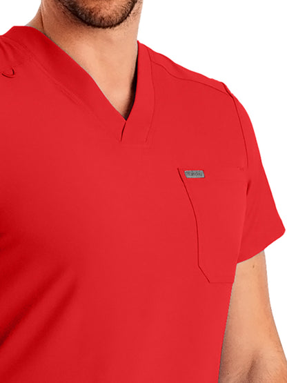 Men's 4-Pocket Back Yoke V-Neck Scrub Top - LT110 - Red