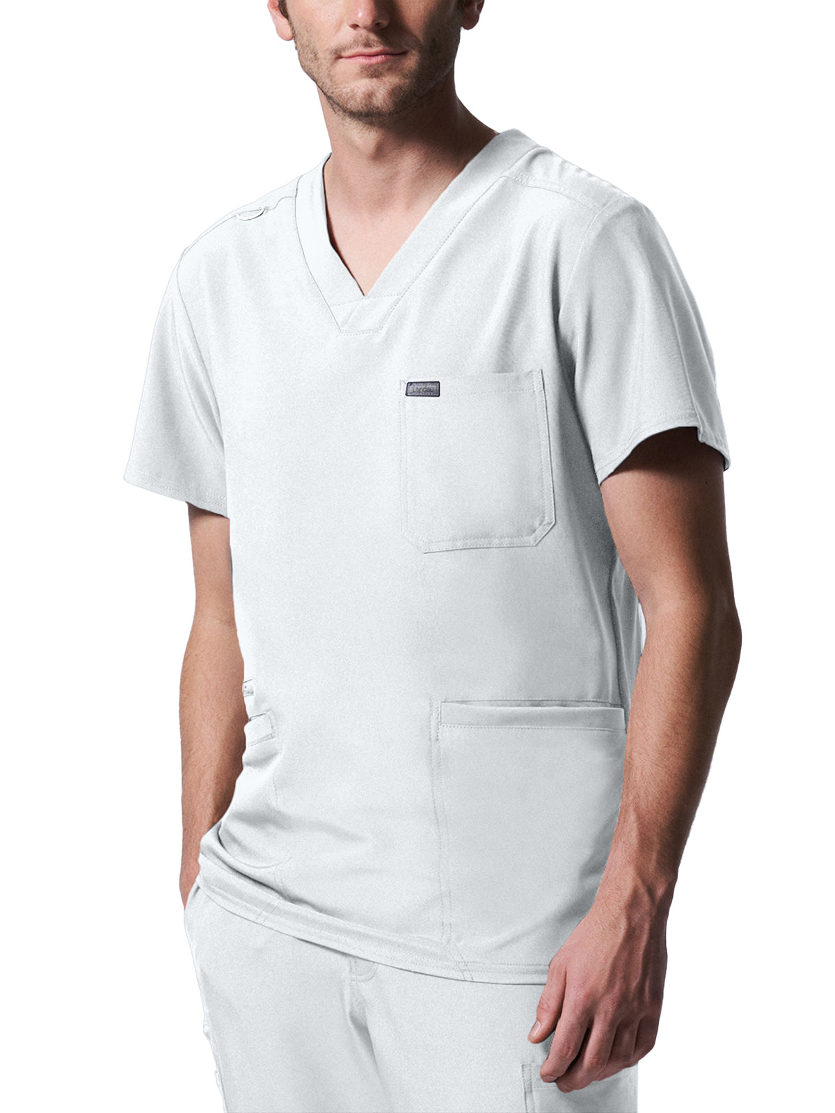 Men's 4-Pocket Back Yoke V-Neck Scrub Top - LT110 - White