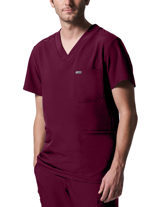 Men's 4-Pocket Back Yoke V-Neck Scrub Top - LT110 - Wine