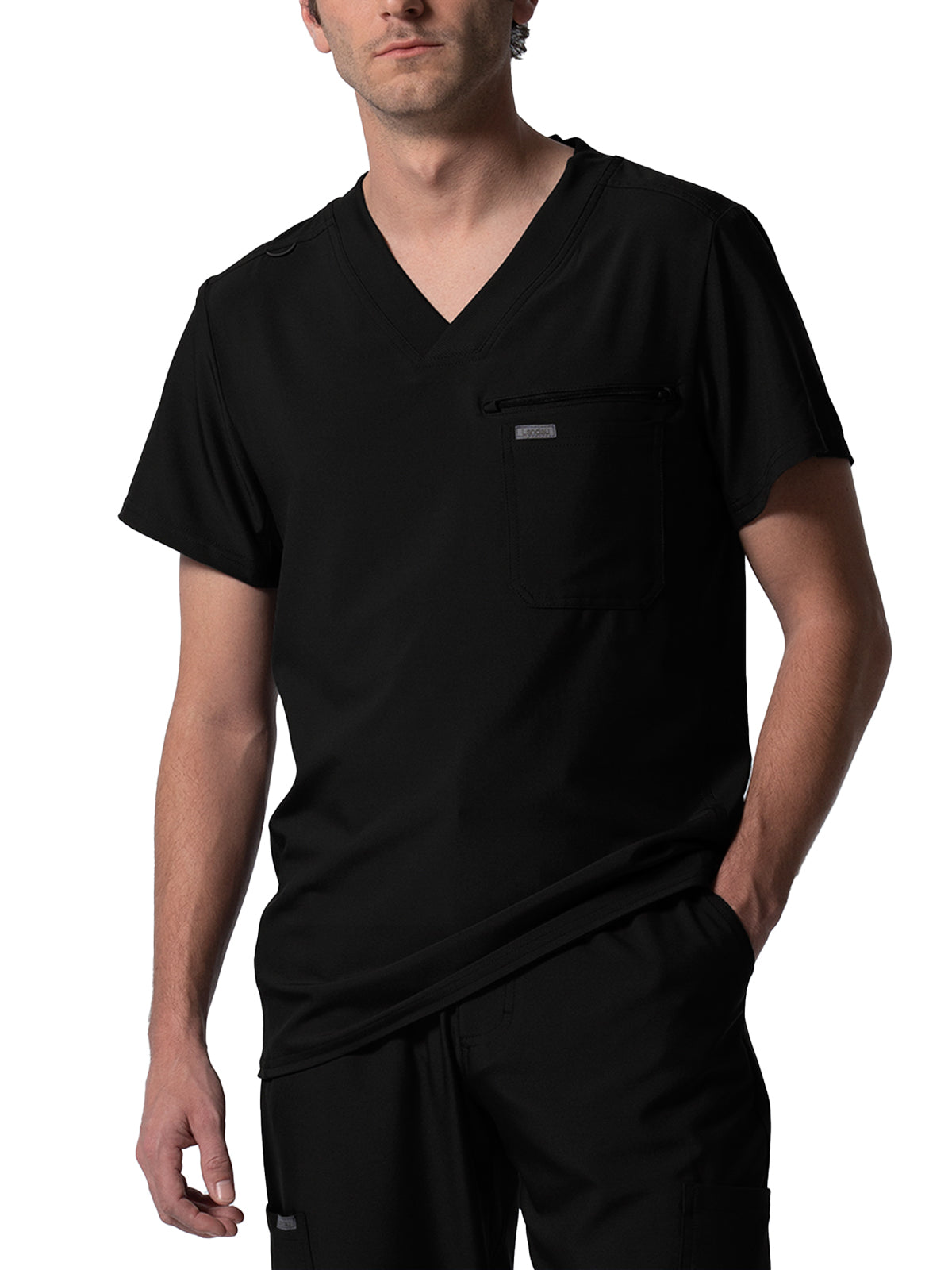 Men's 2-Pocket Tuckable V-Neck Scrub Top - LT111 - Black