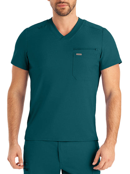 Men's 2-Pocket Tuckable V-Neck Scrub Top - LT111 - Caribbean