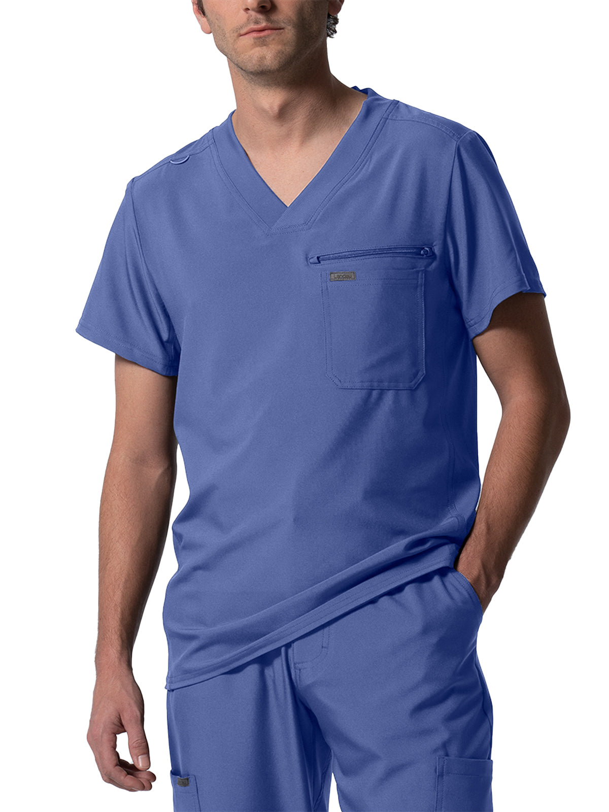 Men's 2-Pocket Tuckable V-Neck Scrub Top - LT111 - Ceil Blue