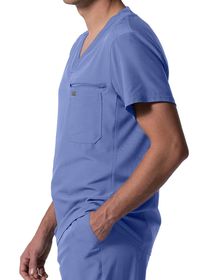 Men's 2-Pocket Tuckable V-Neck Scrub Top - LT111 - Ceil Blue