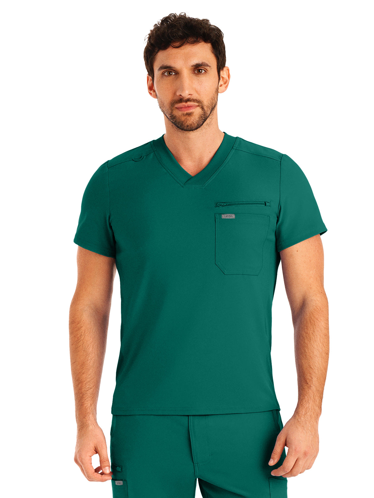 Men's 2-Pocket Tuckable V-Neck Scrub Top - LT111 - Hunter