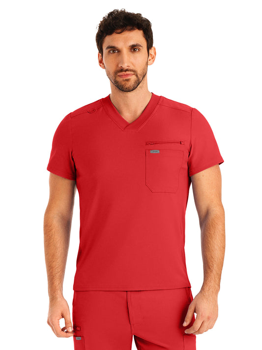 Men's 2-Pocket Tuckable V-Neck Scrub Top - LT111 - Red