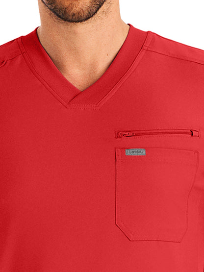 Men's 2-Pocket Tuckable V-Neck Scrub Top - LT111 - Red