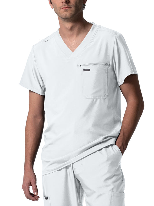 Men's 2-Pocket Tuckable V-Neck Scrub Top - LT111 - White