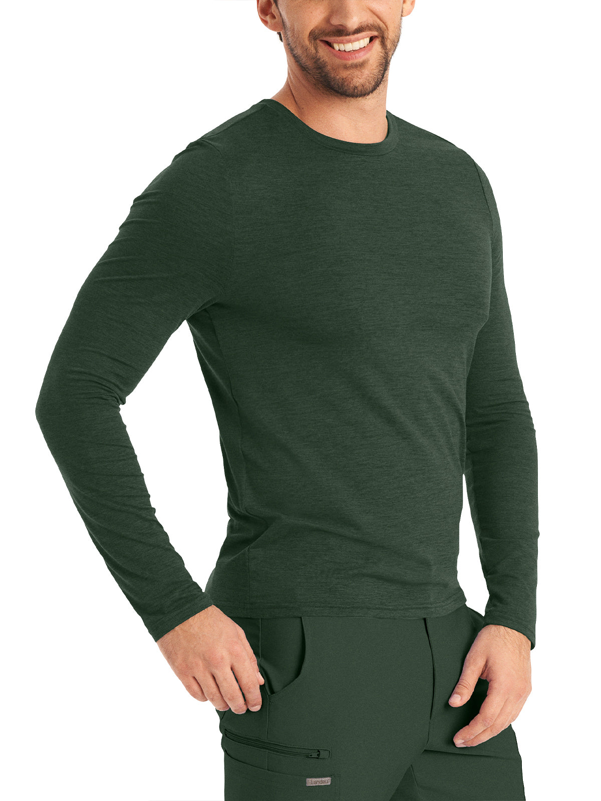 Men's Long-Sleeve Crew Neck Underscrub Tee - LT112 - Heather Mountain View