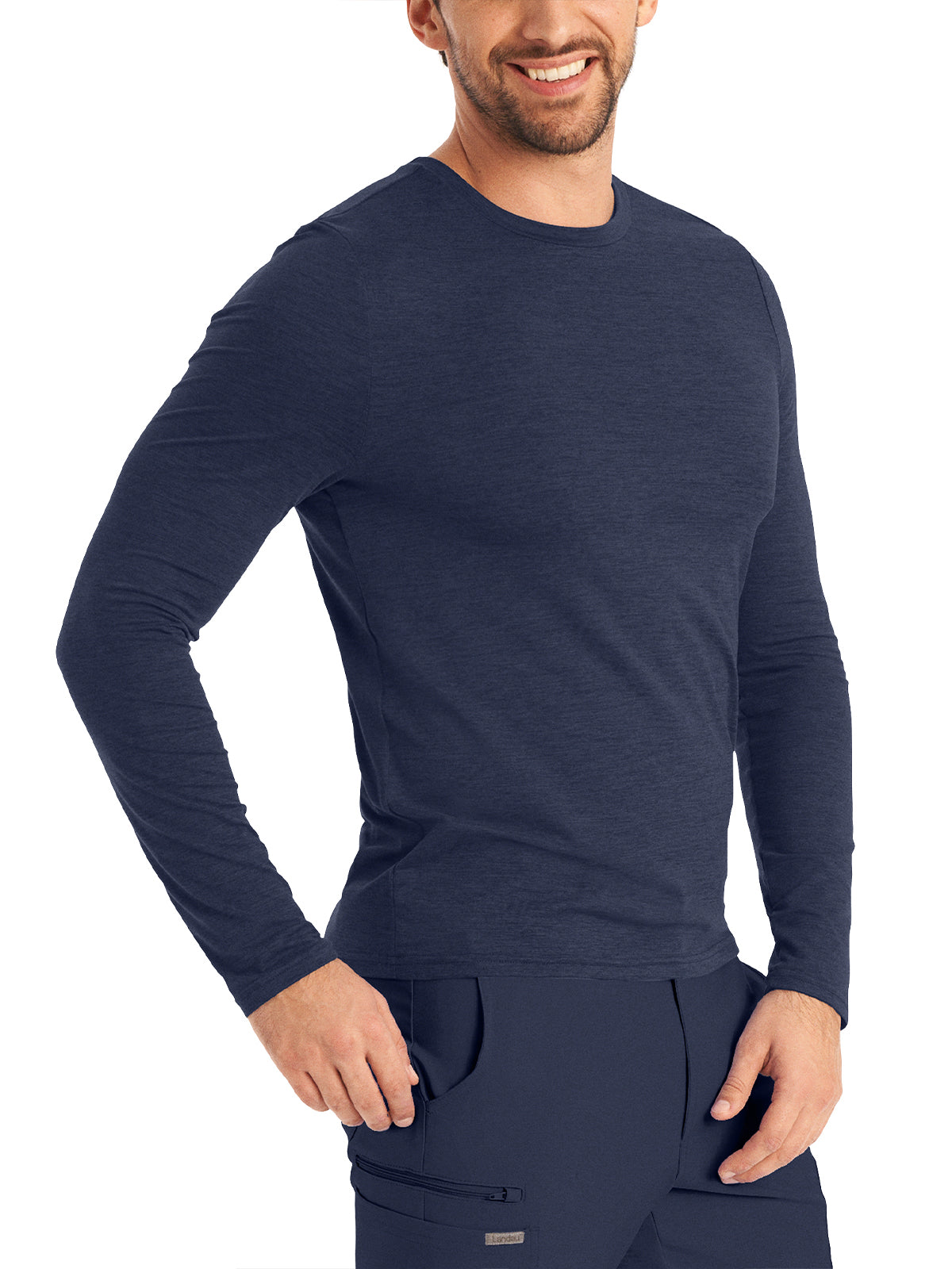 Men's Long-Sleeve Crew Neck Underscrub Tee - LT112 - Heather Navy