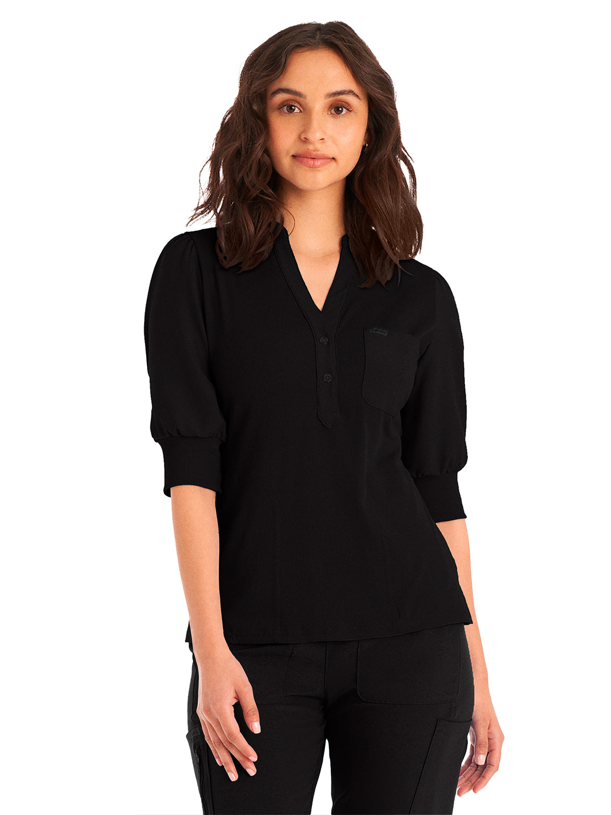 Women's 3-Pocket Y-Neck Top - LT114 - Black