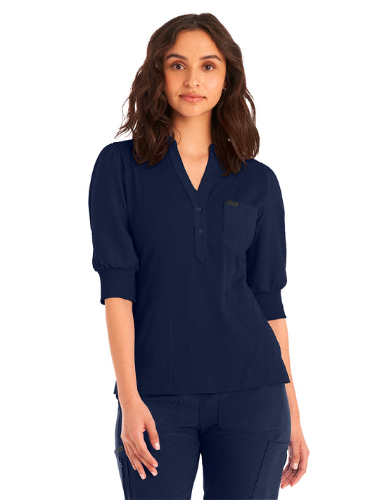 Women's 3-Pocket Y-Neck Top - LT114 - Navy