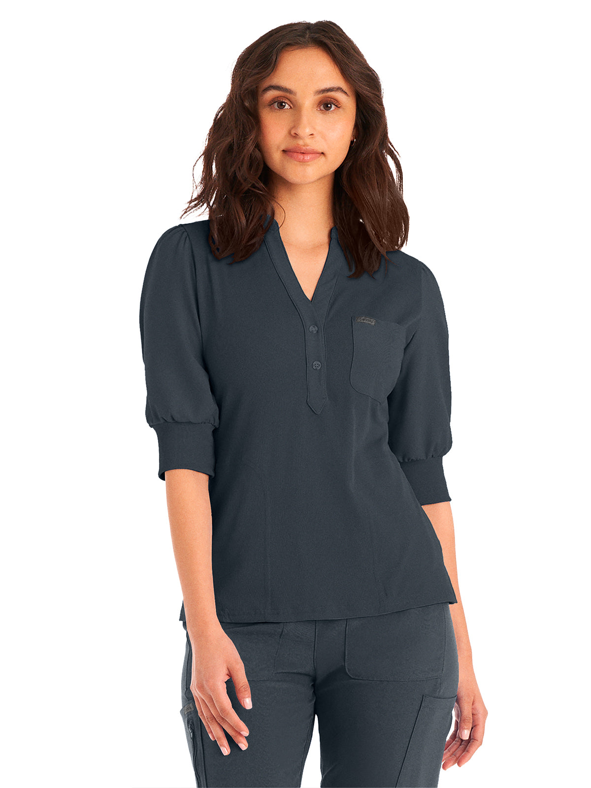 Women's 3-Pocket Y-Neck Top - LT114 - Pewter