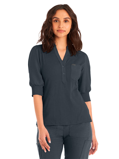 Women's 3-Pocket Y-Neck Top - LT114 - Pewter