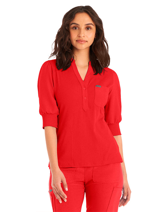 Women's 3-Pocket Y-Neck Top - LT114 - Red