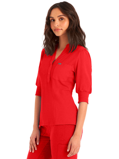 Women's 3-Pocket Y-Neck Top - LT114 - Red