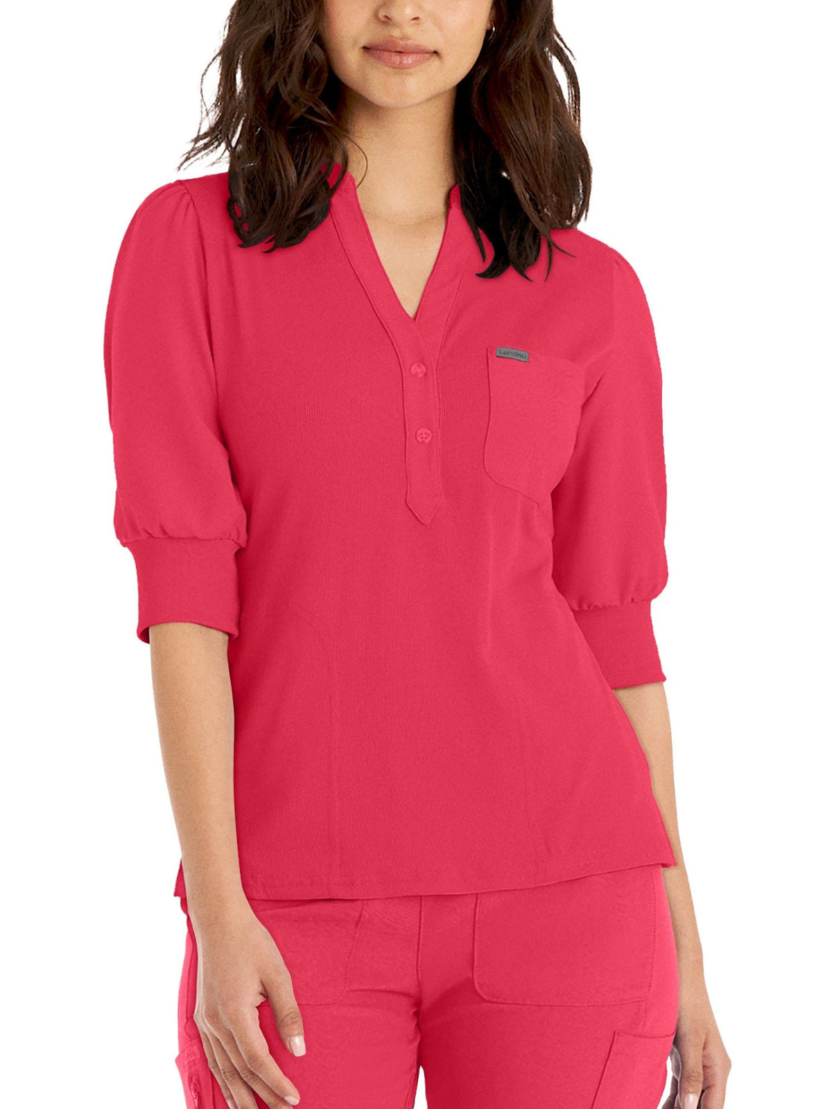 Women's 3-Pocket Y-Neck Top - LT114 - Tea Berry