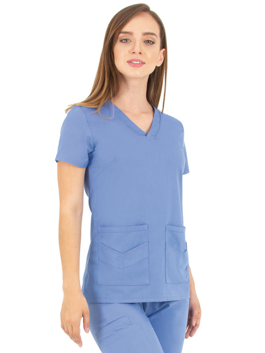 Women's V-Neck Top - 1416 - Ceil Blue