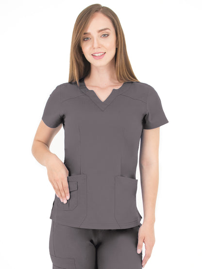 Women's Scallop Neckline Top - 1418 - Pewter