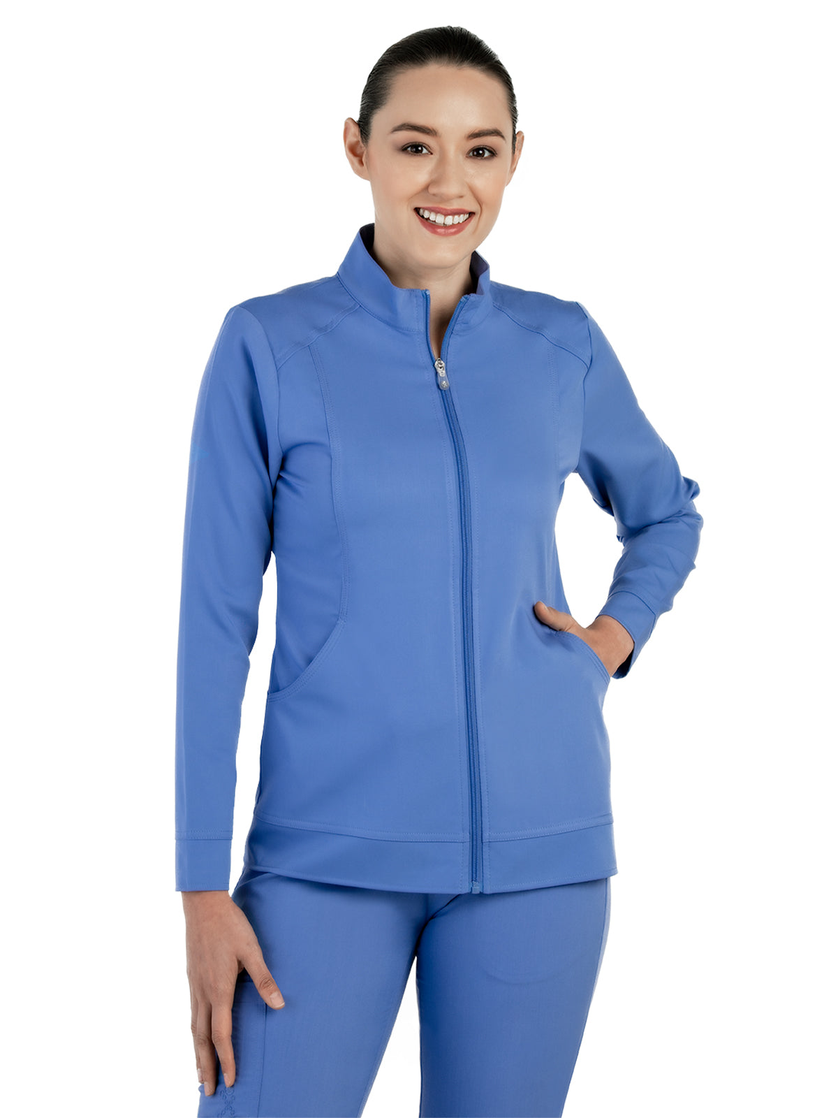 Women's Mandarin Collar Scrub Jacket - 1434 - Ceil Blue