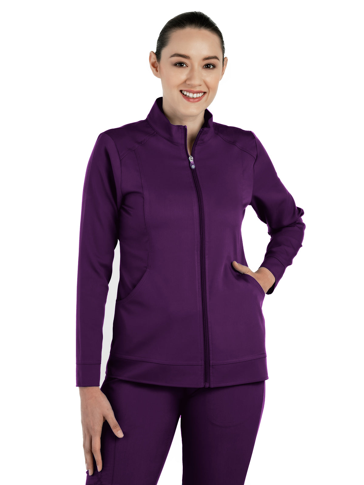 Women's Mandarin Collar Scrub Jacket - 1434 - Eggplant