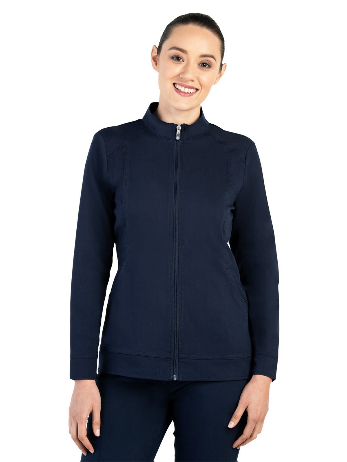 Women's Mandarin Collar Scrub Jacket - 1434 - Navy Blue