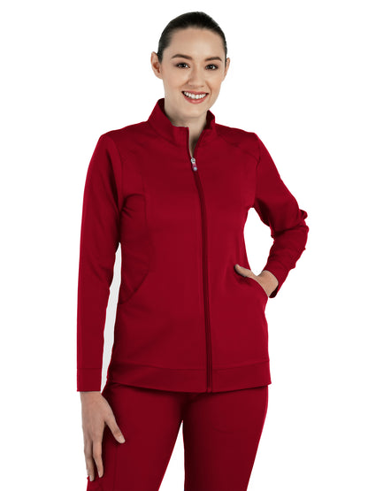Women's Mandarin Collar Scrub Jacket - 1434 - Red