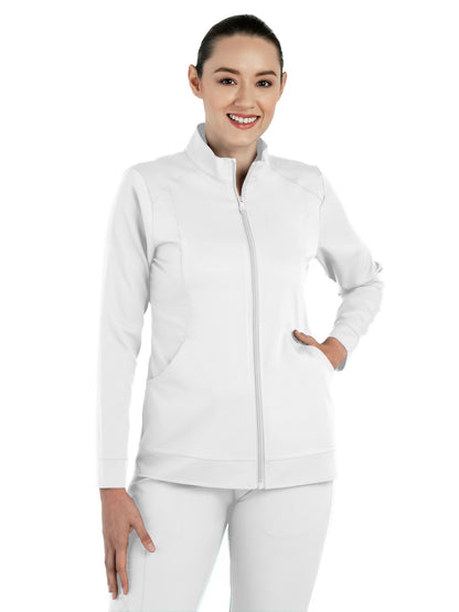 Women's Mandarin Collar Scrub Jacket - 1434 - White