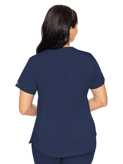 Women's V-Neck Shirttail Top - 7459 - Navy