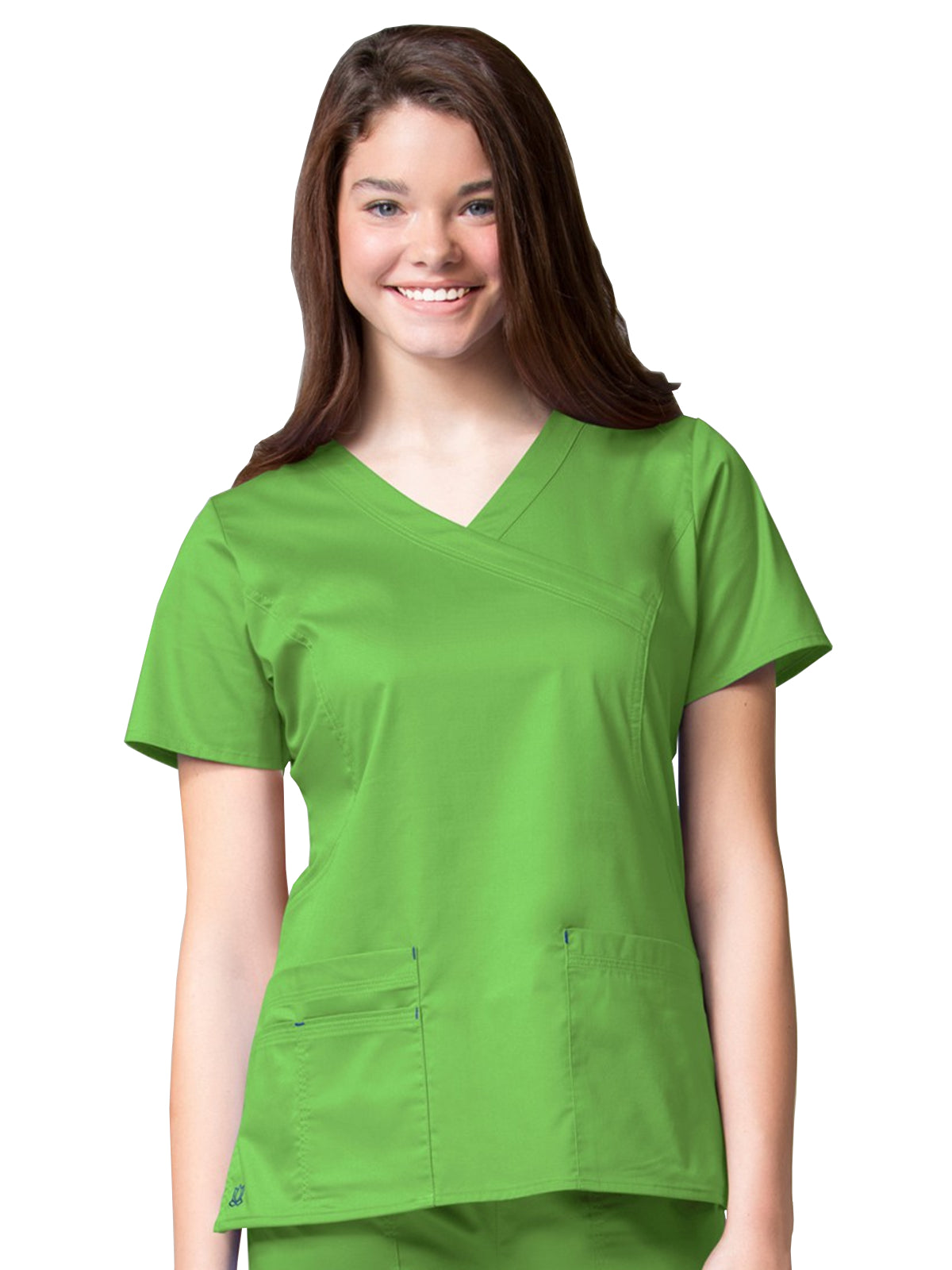 Women's Four-Pocket Mock Wrap Top - 1102 - Apple Green/Navy