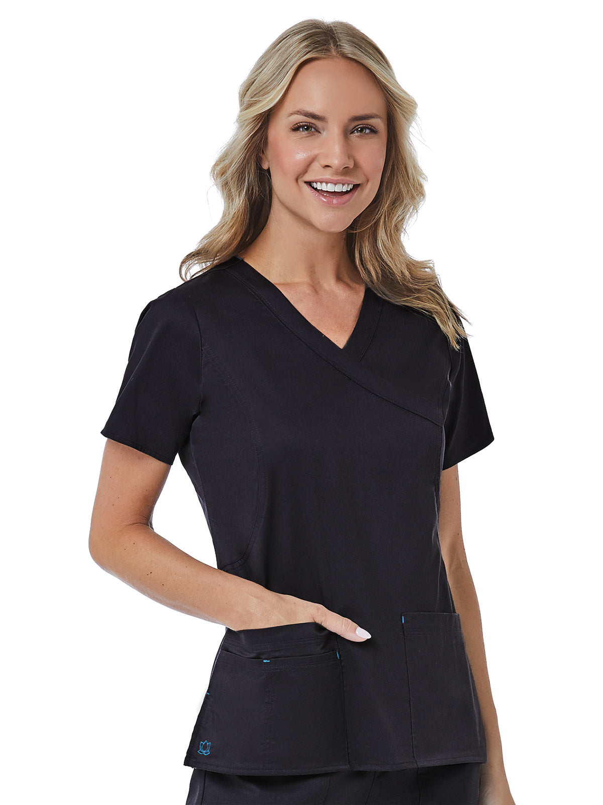 Women's Four-Pocket Mock Wrap Top - 1102 - Black/Pacific Blue