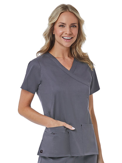 Women's Four-Pocket Mock Wrap Top - 1102 - Pewter/Black