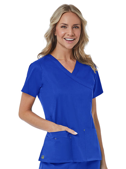 Women's Four-Pocket Mock Wrap Top - 1102 - Royal Blue/Yellow