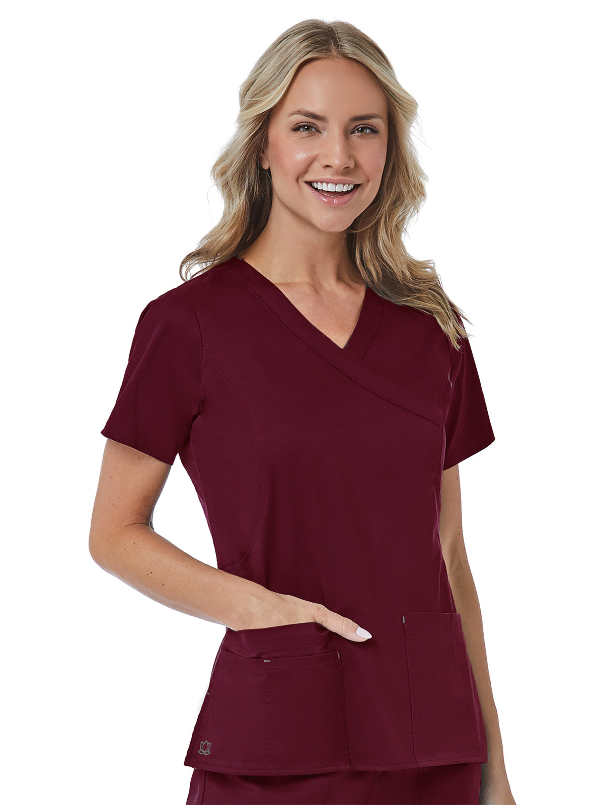 Women's Four-Pocket Mock Wrap Top - 1102 - Wine/Silver