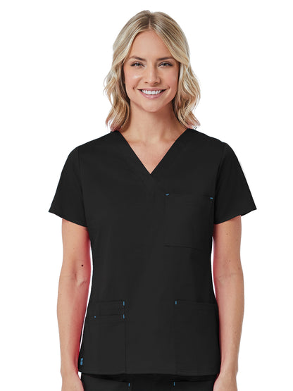 Women's Three-Pocket V-Neck Top - 1202 - Black/Pacific Blue