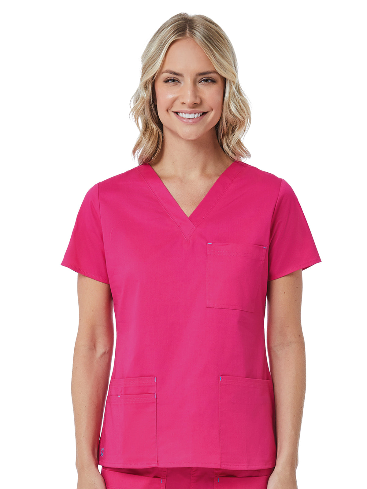 Women's Three-Pocket V-Neck Top - 1202 - Passion Pink/Pacific Blue