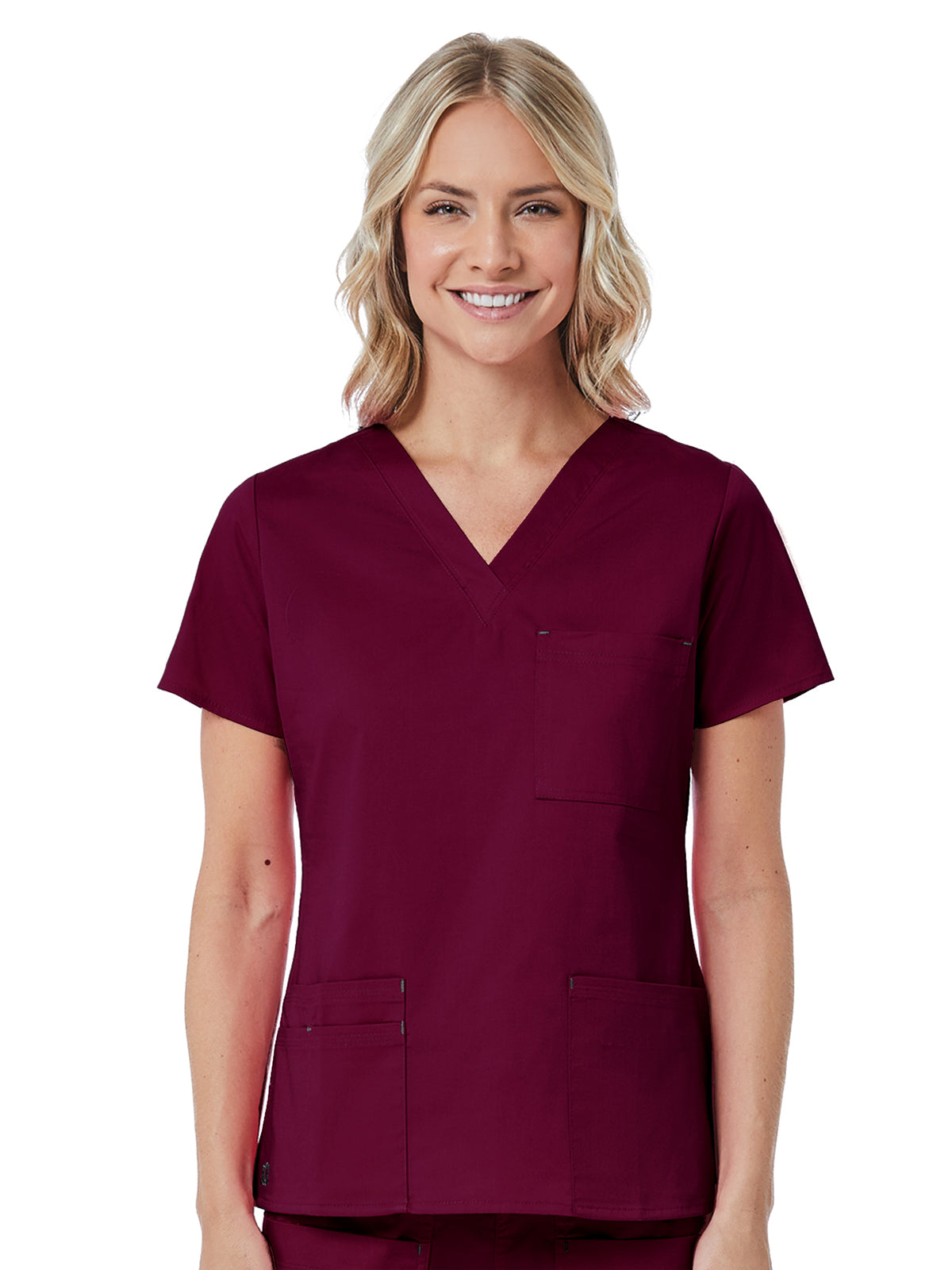 Women's Three-Pocket V-Neck Top - 1202 - Wine/Silver