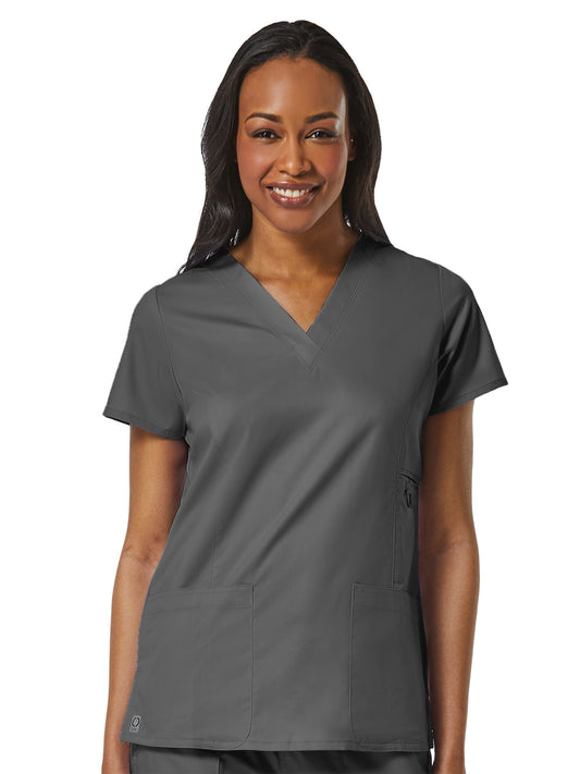 Women's Four-Pocket V-Neck Top - 1708 - Charcoal