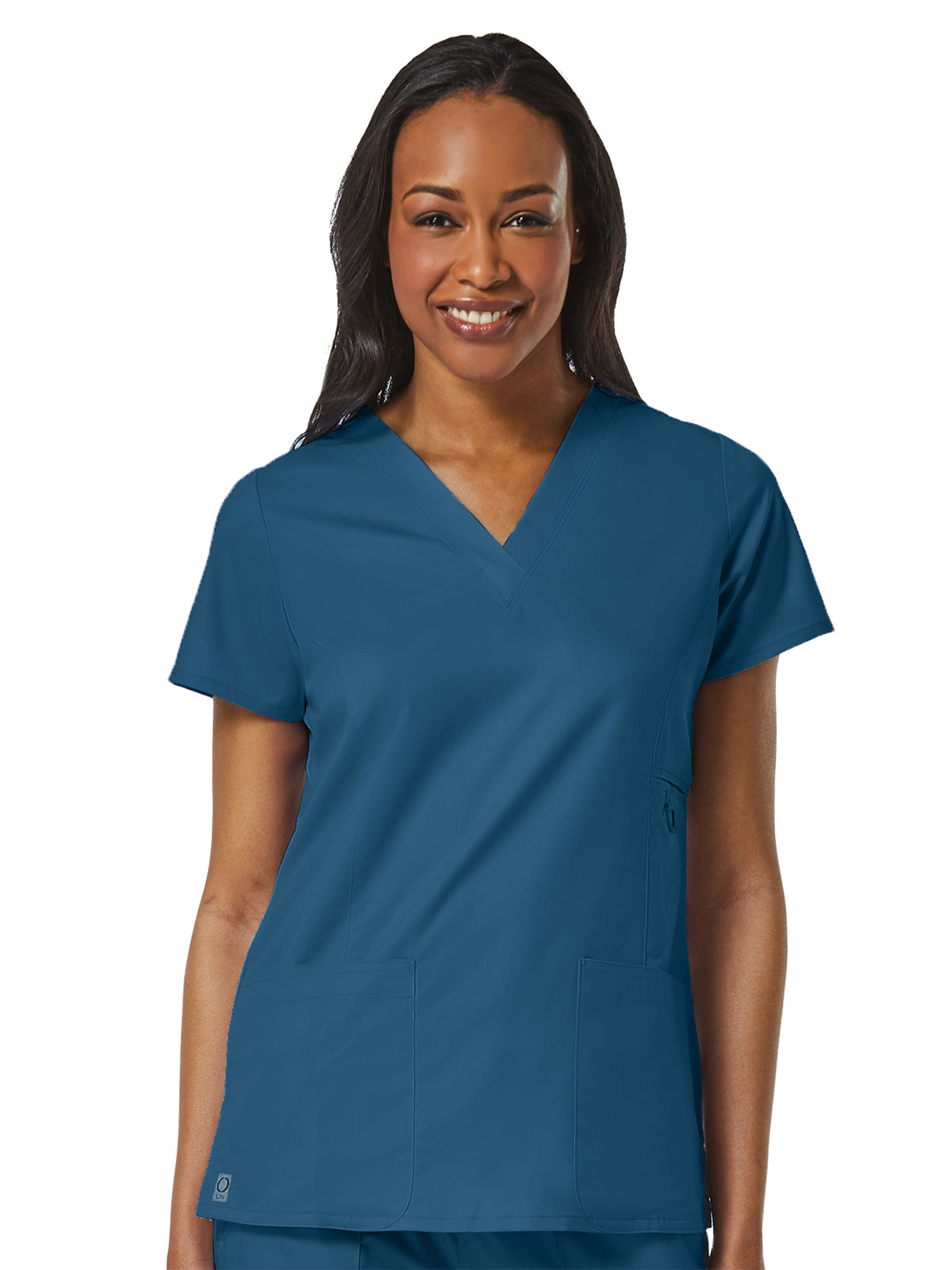 Women's Four-Pocket V-Neck Top - 1708 - Caribbean Blue