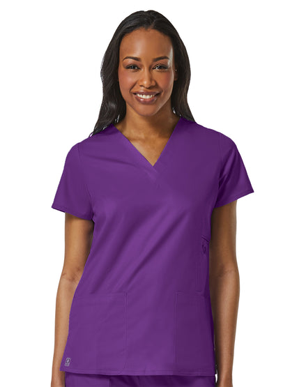 Women's Four-Pocket V-Neck Top - 1708 - Eggplant